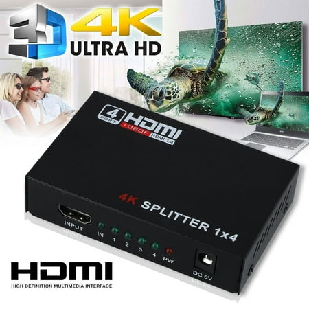 HDMI Splitter 1x4, TSV HDMI Splitter 1 in 4 Out, V1.4 Powered HDMI Splitter 4K HDMI Splitter Switch Box 1x4 Ports Supports Full HD1080P 4K and 3D Compatible with Xbox PS3/4 Roku Blu-Ray Player