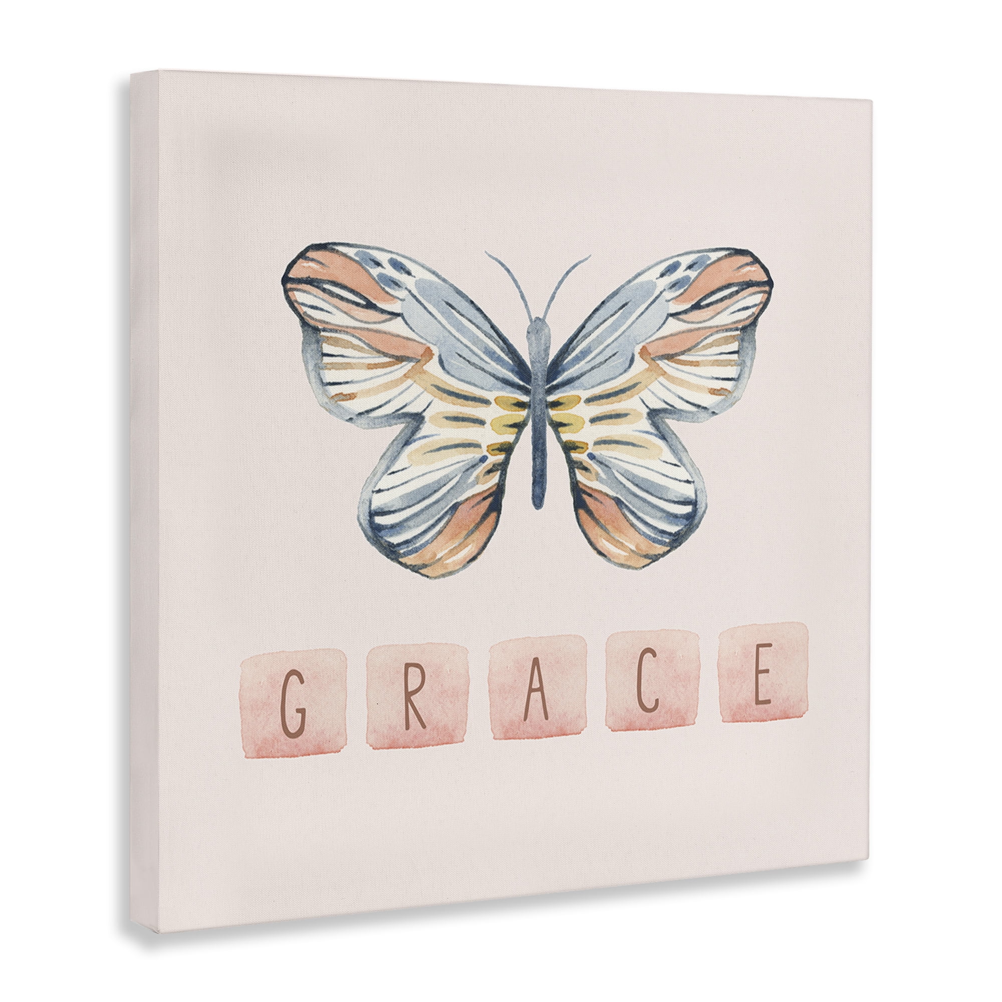 Stupell Industries Grace with Butterfly Religious & Spiritual Painting Wrapped Canvas Art Print Wall Art, 17 x 17