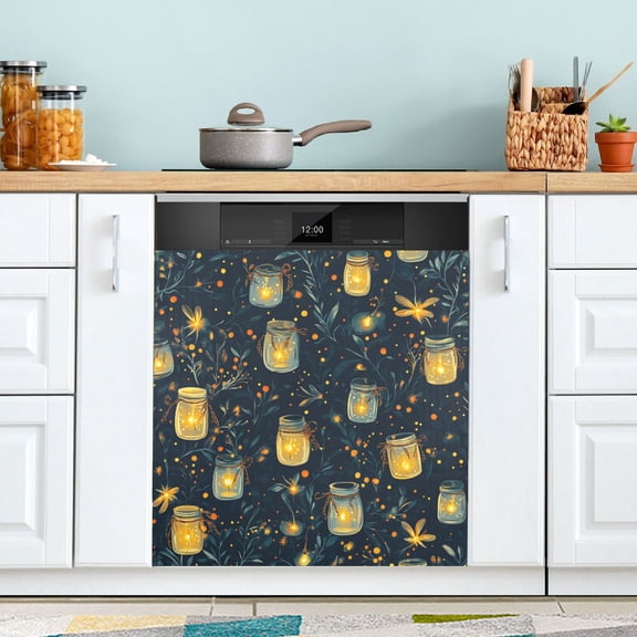 Yayeee Magnetic Dishwasher Cover for The Front Decoration Home Kitchen Machine Sticker Protector, Orange Fireflies Pattern