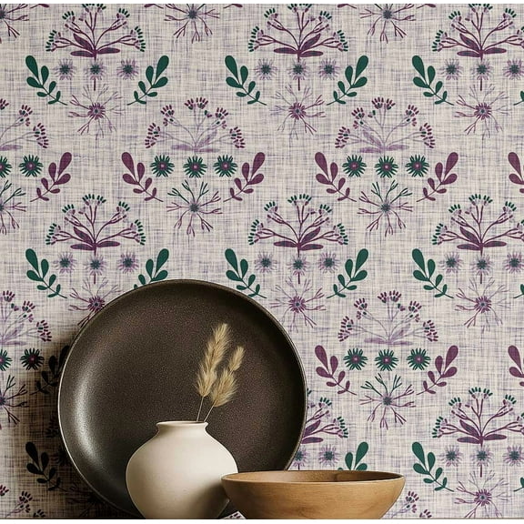 S4Sassy Peel & Stick Vinyl Wallpaper, Rustic Charm Botanical Print Wallpaper Contact Paper Waterproof - Purple 25"x120" ,Removable Wall Covering for Home Decor in Living Areas, Renter Spaces