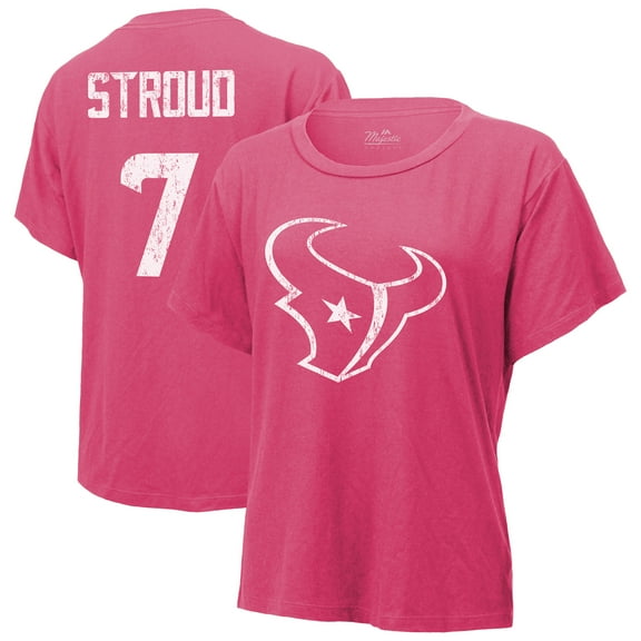 Women's Majestic Threads C.J. Stroud Pink Houston Texans Name & Number T-Shirt