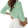 thumbnail image 4 of Deep V-Neck Women Solid Color 3/4 Sleeve Casual Button Blouse, 4 of 4