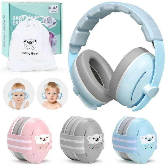 PERRYHOME 2-in-1 Baby Ear Muffs Noise Protection, Adjustable Baby Headphones with Stretchy Band, Noise Cancelling Headphones for Baby & Toddler up to 4 Years, Baby Airplane Ear Protection /Outdoor