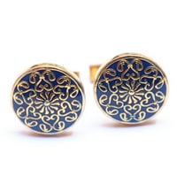 Unque Flower Blue Enamel Sterling Silver Groomsmen Gold Cufflink
