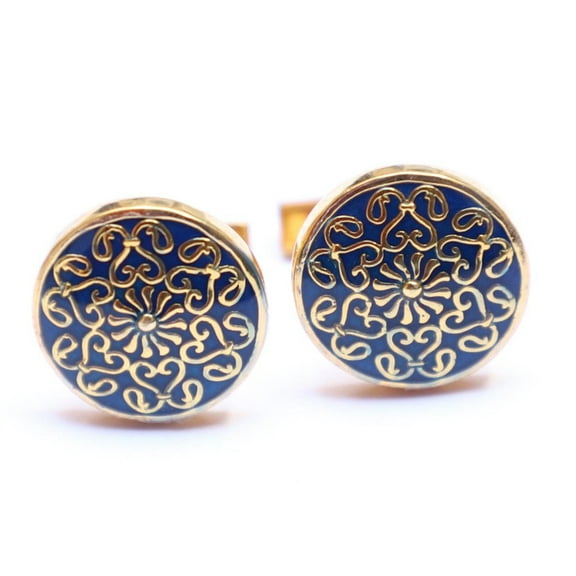 Unque Flower Blue Enamel Sterling Silver Groomsmen Gold Cufflink
