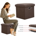 thumbnail image 3 of Pequeño Organizador Asiento Plegable Cubo Reposador Pie Almacenamiento Otomana Con Tapa Esponja 11.81x11.81x11.81 Pulgadas Plegables Pequeñas Otomanas para Sala Estar en Casa, 3 of 9
