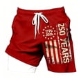 thumbnail image 3 of Kids Boys USA 250th Anniversary Stars and Stripes Print Swim Trunks Knee Length Double Layer Design Patriotic Theme Casual Summer Beach Shorts Red, 3 of 4