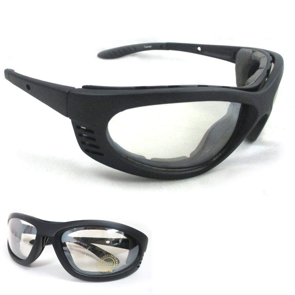 Motorcycle UV400 Sunglasses & Pouches 1 Clear And 1 Tinted Padded Biker Glasses 