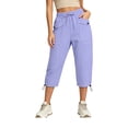 thumbnail image 4 of AHTJRT Cargo Capri Pants for Women Waterproof Drawstrings Elastic Waist Pants with Adjustable Cuffs Multiple Pockets Hiking Running Trousers Purple L, 4 of 5