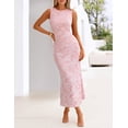 thumbnail image 4 of Merokeety Summer Maxi Dress for Women Crewneck Floral Bodycon Mesh Cocktail Formal Party Dresses Lightpink xl, 4 of 6