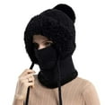 thumbnail image 2 of 3 In 1 Winter Fleece-Lined Knitted Hat for Women - with Scarf and Mask, Warm Knitted Ski Scarf & Mask Combo, Ideal for Fall Winter Cold Weather, Keep Head, Neck & Face Cozy, Black, 2 of 7