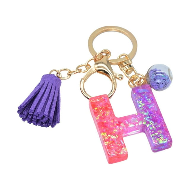 Hangs 2 Resin Glittering Letter Keychain Set—Stylish English Character Key Chain with Color Stitching Flowing Design for Fashion Accessories and Daily Use