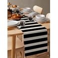 thumbnail image 3 of Black Beige Striped Burlap Cotton Table Runner 13x70 Inches Long, Vintage Geometric Line Simple Farmhouse Table Runners, Outdoor Dining Tablecloths Decor for Baby Shower/Party/Wedding, 3 of 6