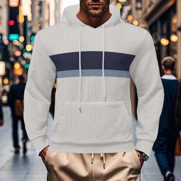 Dolkfu Sudadera con capucha de punto para hombres, sudadera casual con capucha de colores contrastantes, ropa urbana masculina. S