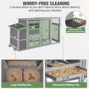 Aivituvin Mobile Chicken Coop with Run, Large Wooden Hen House Poultry Cage with Wheels, Weatherproof Roof, Sectionable Nesting Box, Pull-Out Tray for 3-5 Chickens, 74.9 L x 26 W x 39.4 H