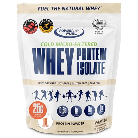 POWER PLAY FUEL Cold Micro-Filtered Whey Protein Isolate Powder, Vanilla 16oz