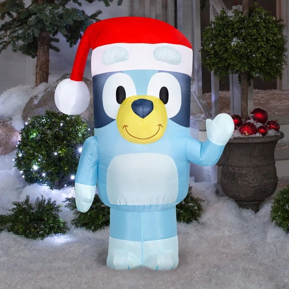 Airblown Inflatable Light-Up Bluey Bluey in Santa Hat Christmas Yard Decoration