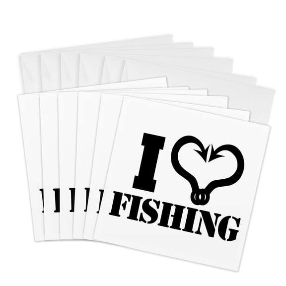 3drose, I Love Fishing Great Gift for Fisherman Fisher, 6 Greeting Cards with Envelopes