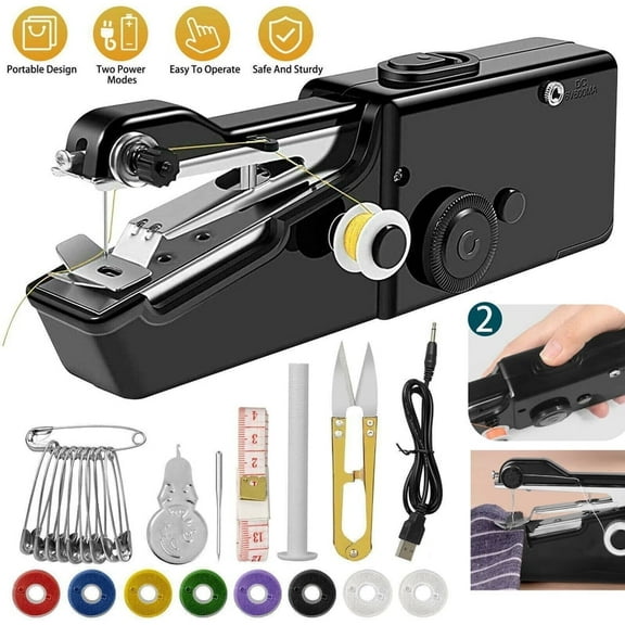 Xhy Sewing Machine Electric Handheld Stitch Mini Portable Cordless for Clothes, Fabrics, DIY Household Travel