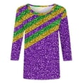 thumbnail image 4 of SOOMLON Mardi Gras Tops for Women Tuesday Shirts Carnival Themed Party 3/4 Sleeve Outfits Funny Striped Graphic Tshirts Tunic Crewneck Tops New Orleans Holiday Blouses 2025 Multicolor XL, 4 of 5