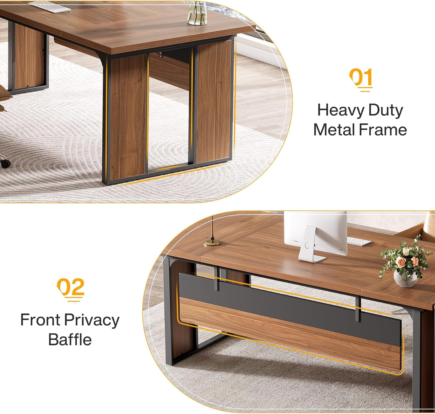 Tribesigns 63-Inch Executive Desk, L-Shaped Office Table with 47-Inch File Cabinet