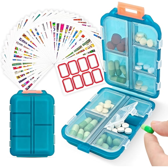1 Piece 10 Compartment Travel Pill Organizer With Medicine Labels Portable Foldable Supplement Box Vitamin Holder