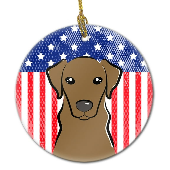 Carolines Treasures BB2164CO1 Flag & Chocolate Labrador Ceramic Ornament