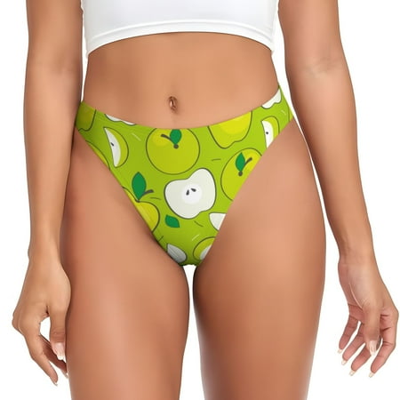 Qokaie Green Apple Printed Women s Cotton Thong Underwear  Sexy Breathable Panties G-string-X-Small