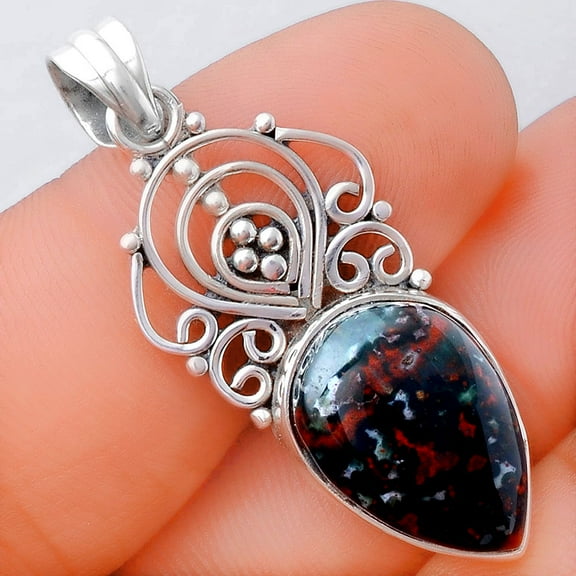 Natural Blood Stone - India 925 Sterling Silver Pendant Jewelry P-1541 SDP154168