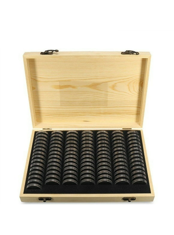 ammoon Coin Storage Box for Commemorative Coins Pine Wood Holder with 20 Slots, Moisture Proof