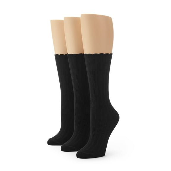 No nonsense Women's Scallop Pointelle Sock 3 Pair Pack, Black, One Size