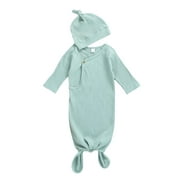 Wangscanis Newborn Gown  Cap, Wrap Sleeping Bag  Hat Set, Unisex Sleepwear