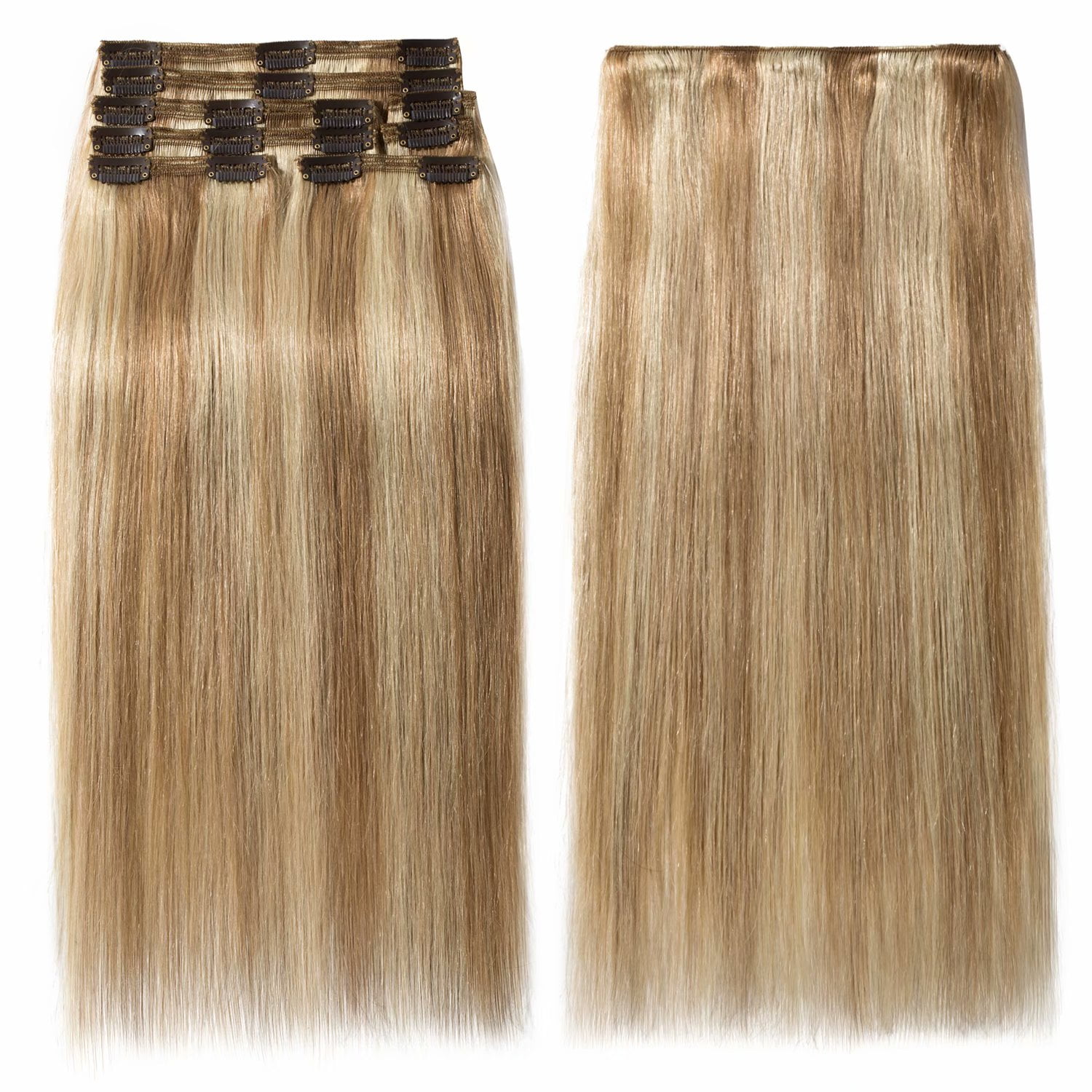 Benehair Premium Thick Full Head Clip In Human Hair Extensions Double Weft 100% Real Remy Hair Women Highlight Blonde Soft