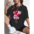 thumbnail image 1 of T-Shirt Graphique Ballon d'Amour de la Saint-Valentin pour Femmes, Mode Décontractée Col Rond T-Shirt Hauts Tee pour Adultes, Hommes, Femmes, Adolescents, Adolescents, Jeunes, 1 of 6