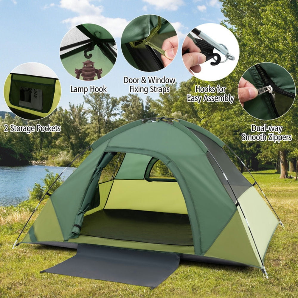 GVN Camping Tent, Tent,2-person Camping Tent w/ Removable Rain Fly and Double-layer Door-Green