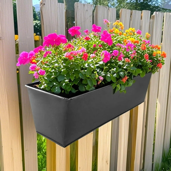 CHOII Outdoor Plants Planter Black Metal Iron Hanging Flower Pots Decks Railings Fence Buckets Modern Boho Wall Mount Window Box Plant Holder Hooks Porch(White)