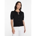thumbnail image 3 of Time and Tru Women's Crewneck Cardigan with Short Sleeves, Lightweight, Sizes XS-XXXL, 3 of 7