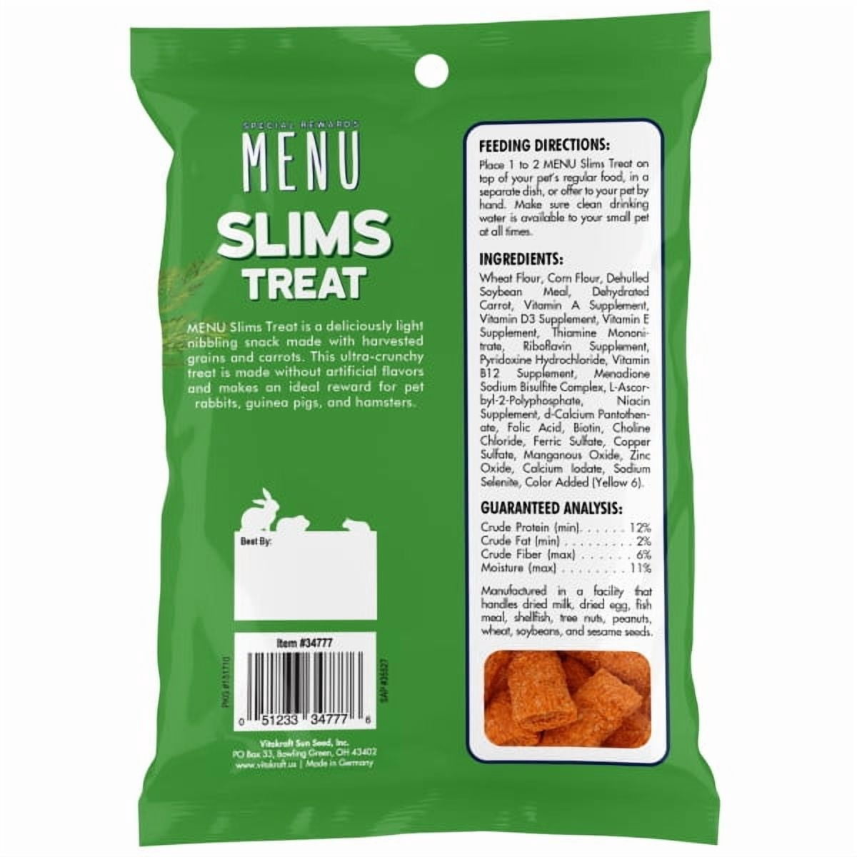 MENU SLIMS with CARROT TREAT for PET RABBITS, GUINEA PIGS and HAMSTERS 1.5OZ