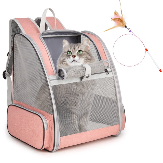 Mochila para gatos SsawCasa, tamaño grande, para mascotas de 7 kg con juguete, color rosa