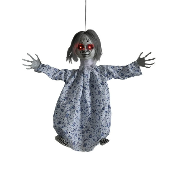 Halloween Animated Ghost Doll Decorations,Voice Activated Hanging Zombie Baby Props,Scary Ghost Doll with Creepy Sounds&Glowing Eyes for Haunted House,Porch Lawn,Animatronics Hanging Decor