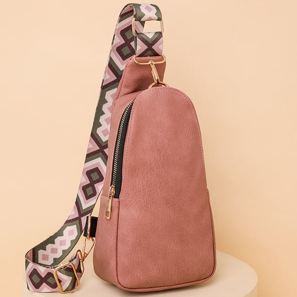 Riñonera Bolso Damas Casual Cintura Vintage Sólido Pecho Regalos para Amigas Rosa