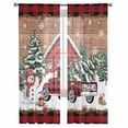 thumbnail image 2 of Red Plaid Christmas Sheer Curtains 108 Inches Long, Snowman Truck Xmas Tree Snowflake Wooden Light Filtering Window Curtains for Living Room, Rod Pocket Voile Sheer Drapes, 52"Wx108"L, 2 Panels, 2 of 9