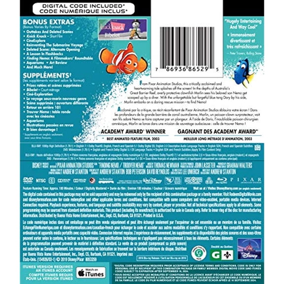 Disney Pixar's Finding Nemo (Blu-ray DVD Digital)
