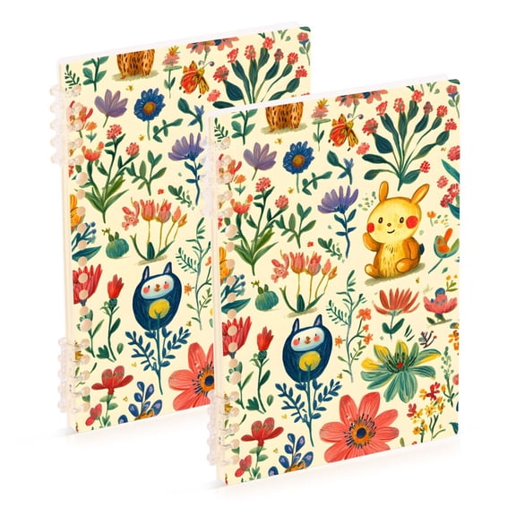 FORMRS 1-Subject Spiral Notebook 8" x 5" College Ruled 60 Refillable Sheet A5 Hard Cover, 2 Pack, Floral Animals