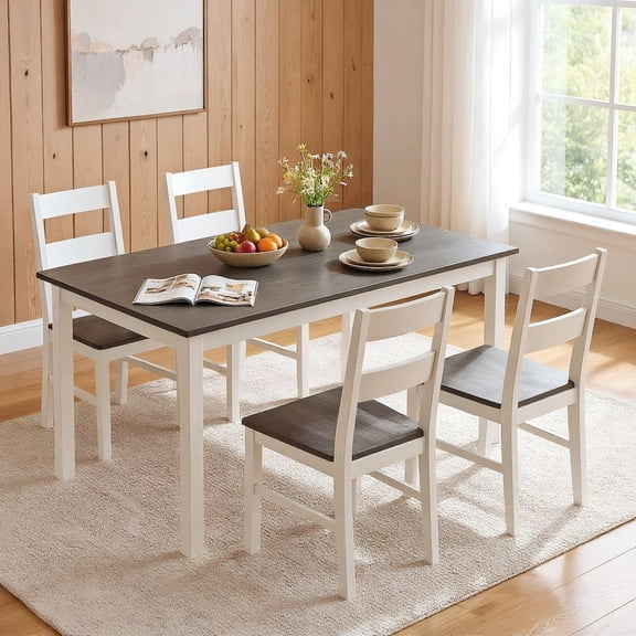 Resenkos 60 Inch Rectangular Dining Table, Solid Rubber Wood Leg Dinner Table for Kitchen, Dining Room, Gray