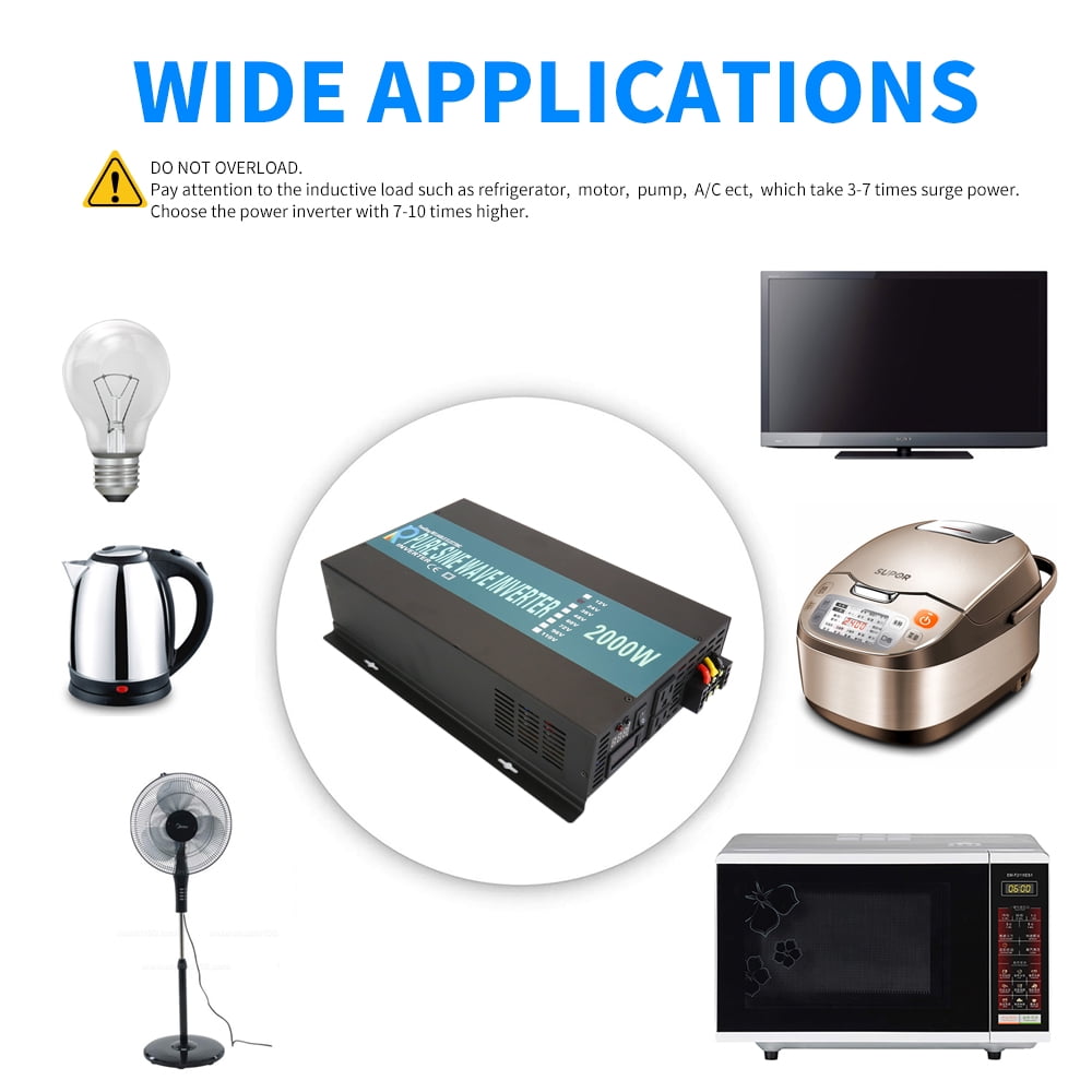 WZRELB 2000 Watt Pure Sine Wave Inverter 24V DC to 120V AC Car Power Converter Truck Motor Van Boat Power Generator