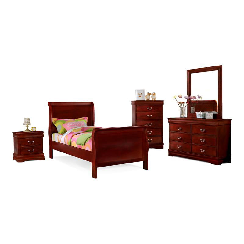 Solid Wood Twin Sleigh Bedroom Set, Neo Classic Cherry Dresser