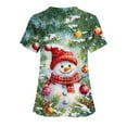 thumbnail image 4 of Feancey Christmas Scrubs Shirts for Women Cute Snowman Print Plus Size Scrub Tops Stretchy Short Sleeve V Neck Nursing Uniforms Comfy Loose Workwear Tee Multicolor M, 4 of 5