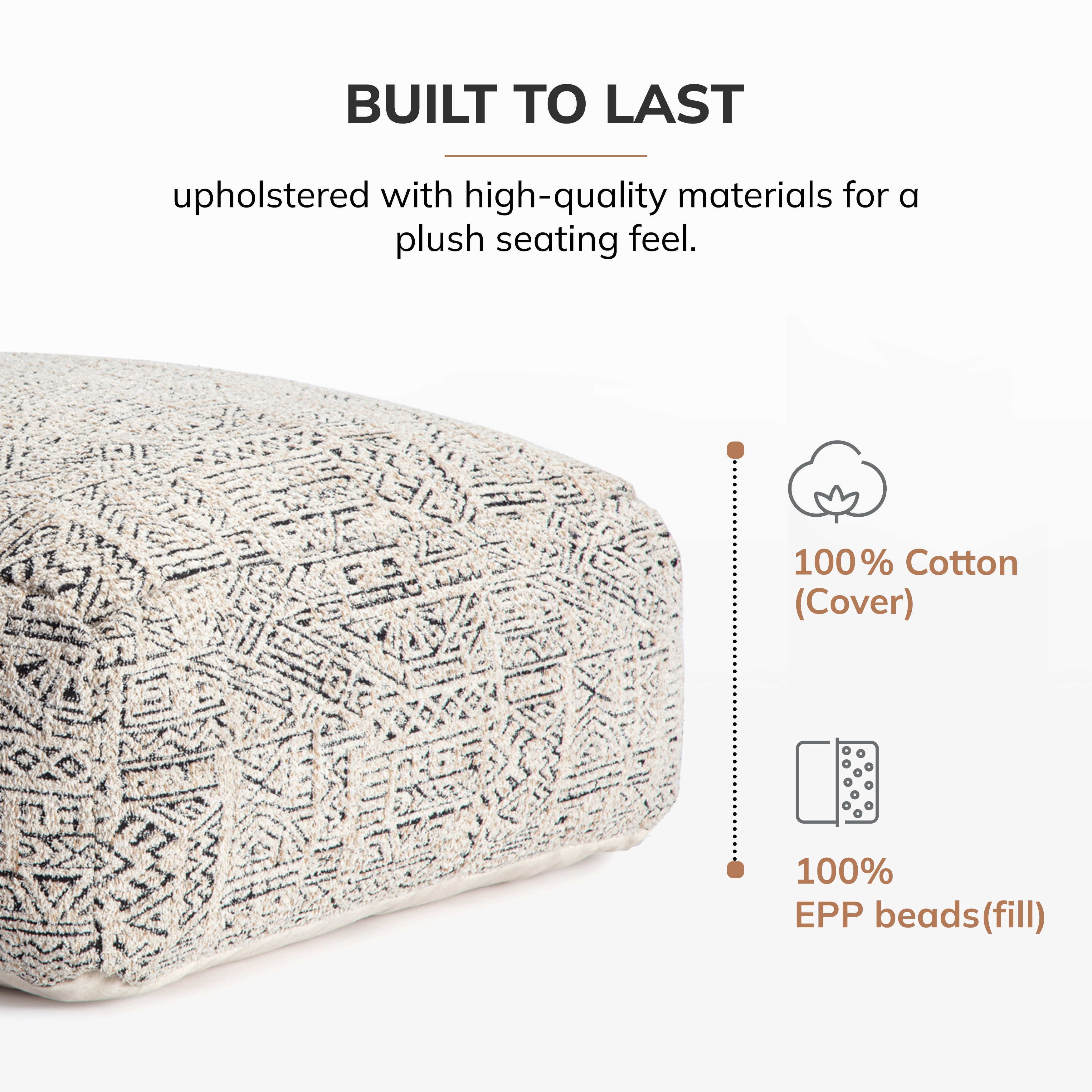 Jani Escondido 34" Gray & Ivory Square Oversized Pouf Ottoman