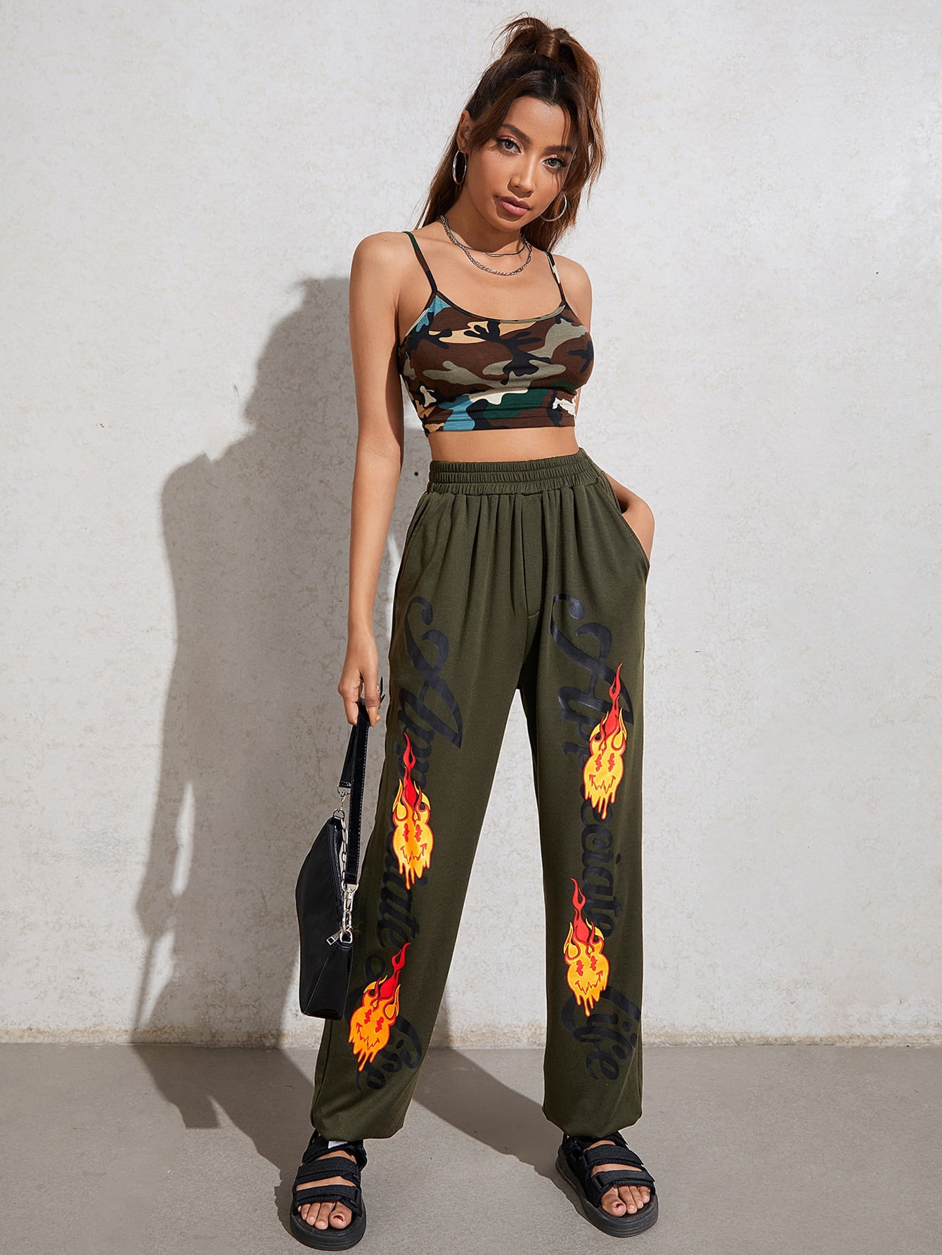 Fire Print Elastic Waist Joggers 2022 